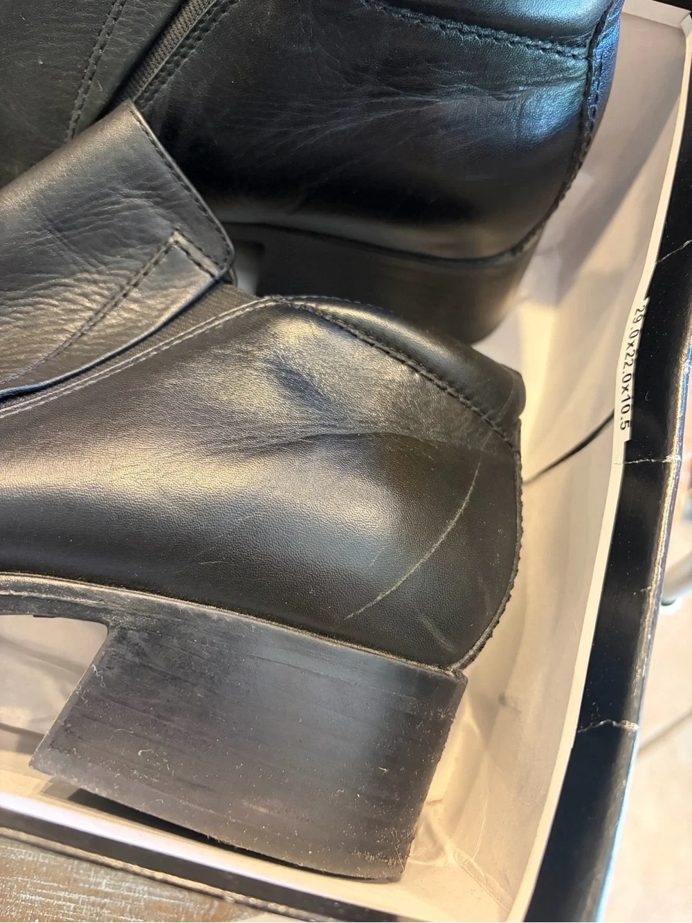 Black Leather Ankle Booties with Low Block Heel 1
